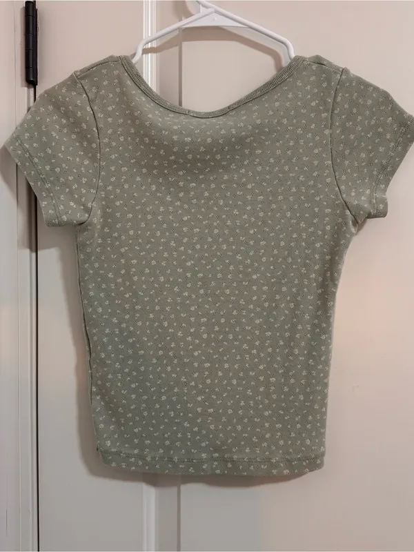Brandy Melville Light Sage Green Short Sleeve Henley Tee - Image 3
