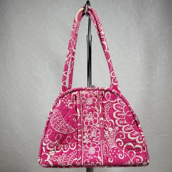 VTG Vera Bradley Eloise Bag Large Barbie Hot Pink Kiss Lock Dome Shoulder Purse - Image 6