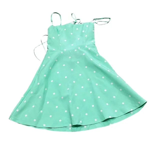 ZARA Mint Green Polka Dot Mini Dress XS Spaghetti Straps Backless Pockets - Image 5