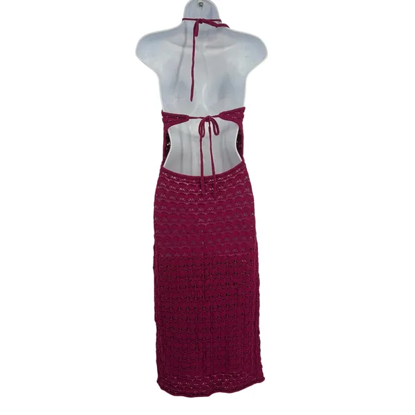 Future Collective Alani Noelle Crochet Halter Maxi Dress L Magenta Y2K Festival - Image 6