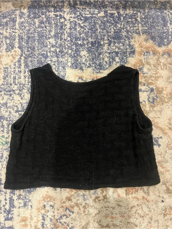 Madewell Black V-Neck Button-Front Cropped Tank - Image 3