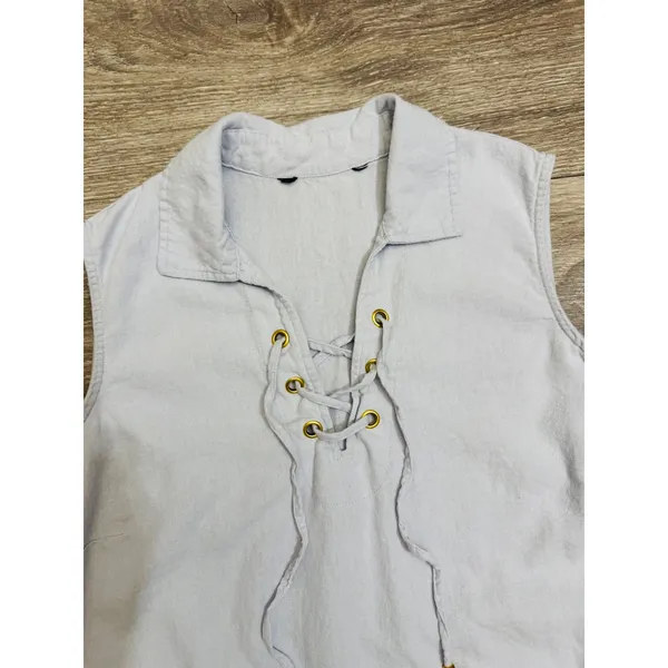 Minimalist Linen Blend Womens Tunic Top Size M Light Blue Lace Up Sleeveless‎ - Image 6