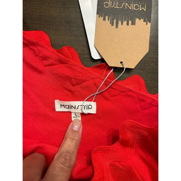 Main Strip Red One Shoulder Mini Dress Tiered Flounce Skirt Size Large Game Day Preppy Club - Image 9