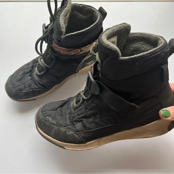 Chaco Lace Velcro Midi Black Quilted Winter & Rain Boots Size 8 - Image 4