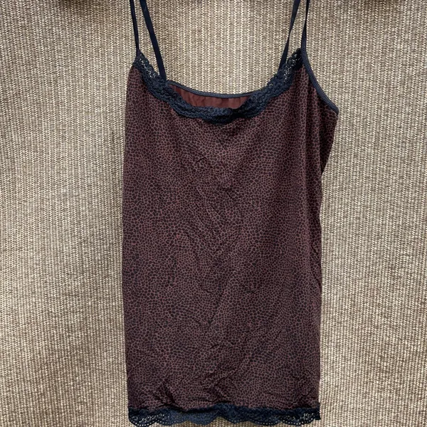 Animal Print LaceTrim Adjustable Spaghetti Strap Lounge Sleep Tank L - Image 3
