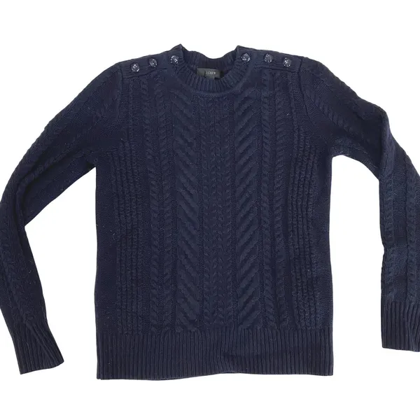 J. Crew Navy Blue Cable Knit Fisherman Sweater 100% Wool Womens Size XXS‎ - Image 2