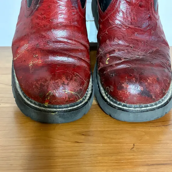 Roper Red Ostrich Print Black Leather Floral Embroidered Western Boots 8 530-200 - Image 5
