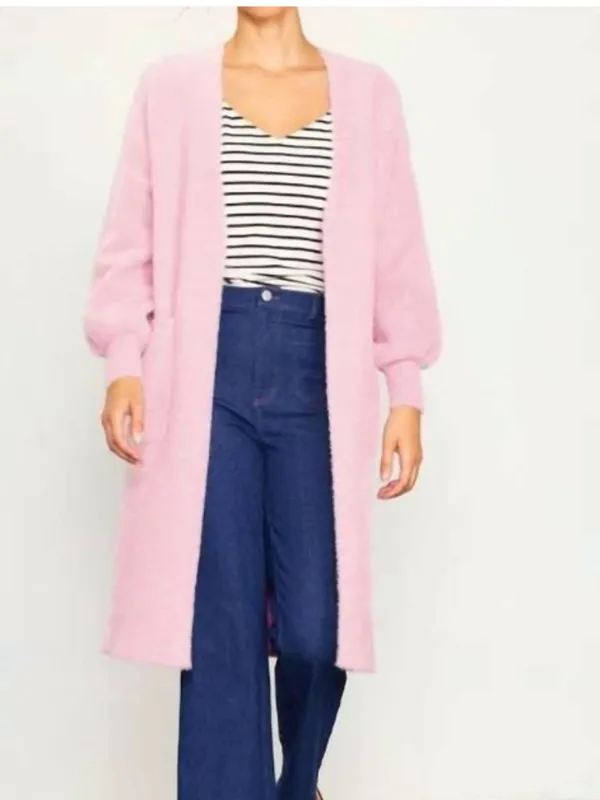NWT SKIES ARE BLUE‎ Fuzzy Long Sleeve Pink Casey Cardigan Sz S - Image 2