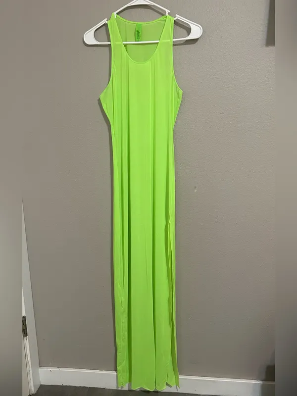 SKIMS Neon Green Sheer Mesh Maxi Dress Swim Coverup Women’s Size Large - Image 3