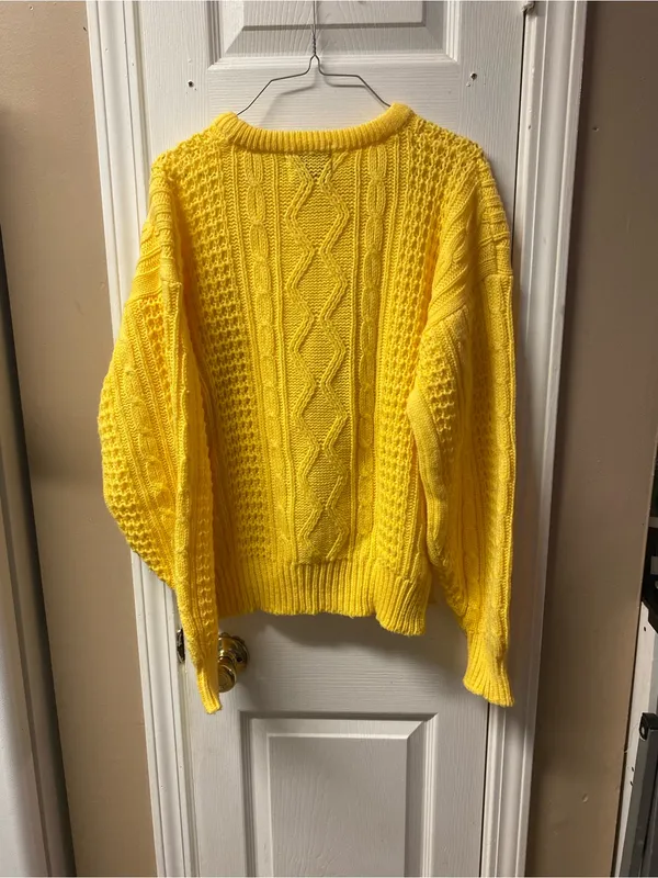 Vintage Bright Yellow Cable Knit Crewneck Sweater for Women - Image 2