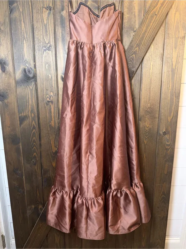 Dessy Collection Dorset Ruffle Hem Gown Dress Minimalists Sz 0 Cognac - Image 4