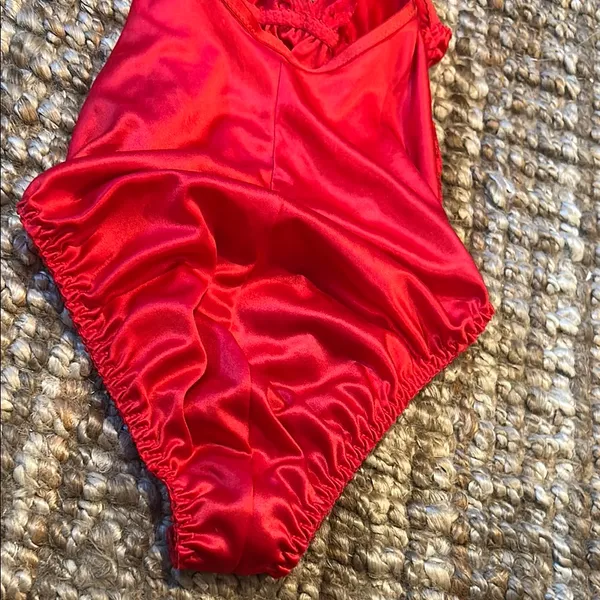 Vintage Dolores For Poirette Red Satin Lace Lingerie Bodysuit Size 34 - Image 8