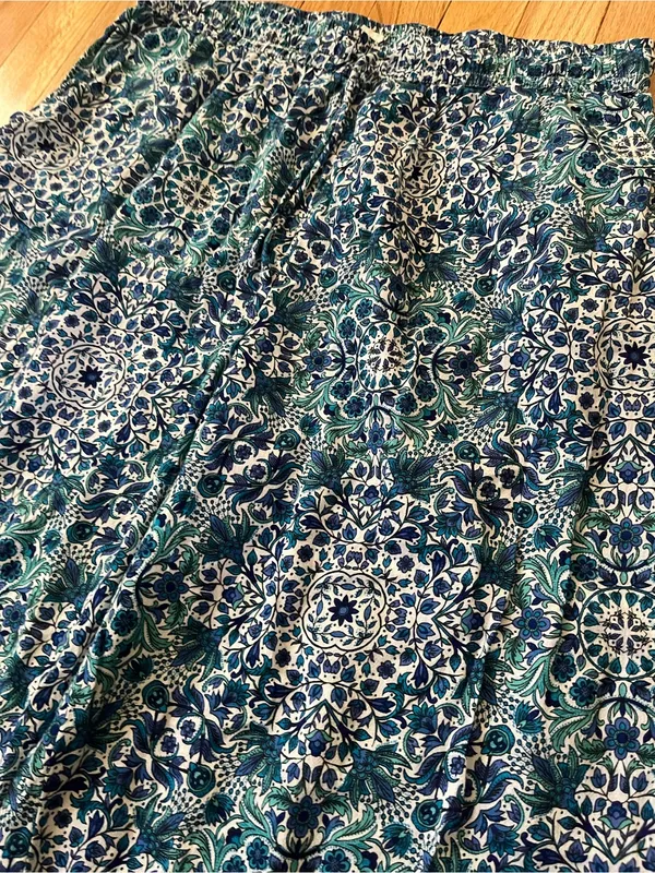 Primark Boho Coastal Wide Leg Pants Medium Blue Tile Print Vacation 100% Cotton Beachy - Image 2