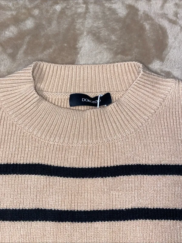 Dokotoo Striped Crewneck Sweater tan and black stripes oversized fit - Image 6
