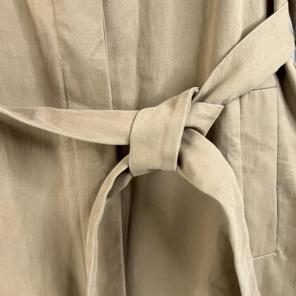 COS women’s Size 34 S Trench Coat Belted Jacket Khaki‎ Long Collarless Pockets - Image 5