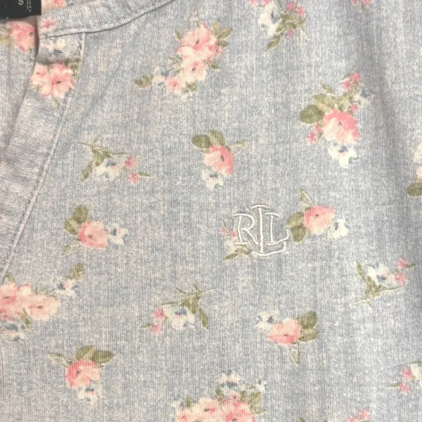 Lauren Ralph Lauren Sleep Top Womens S Blue Floral Short Sleeve Cotton Lounge - Image 2