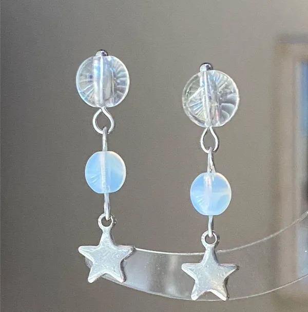 Handmade czech glass beads mix star dangle earrings 🌀⭐️💦 - Image 2