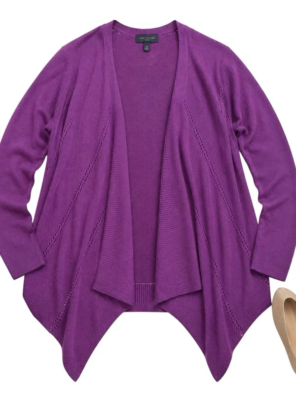 The Limited Purple Wool Blend Waterfall Open Front Cardigan Sweater Medium EUC - Image 2