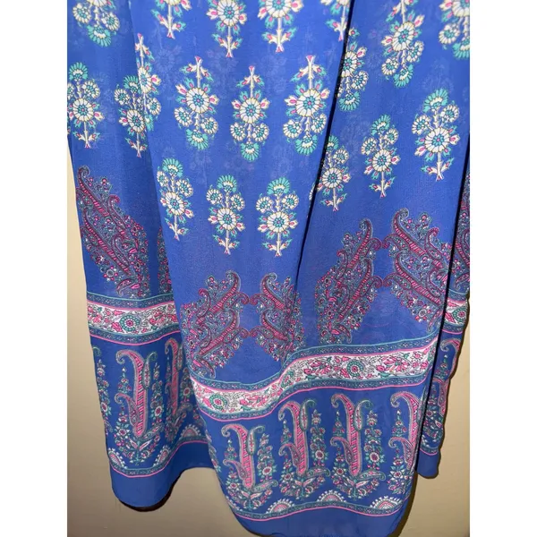 Soprano Blue Paisley Floral Strapless Ruffle Popover Maxi Dress Womens S Festival Resort - Image 3