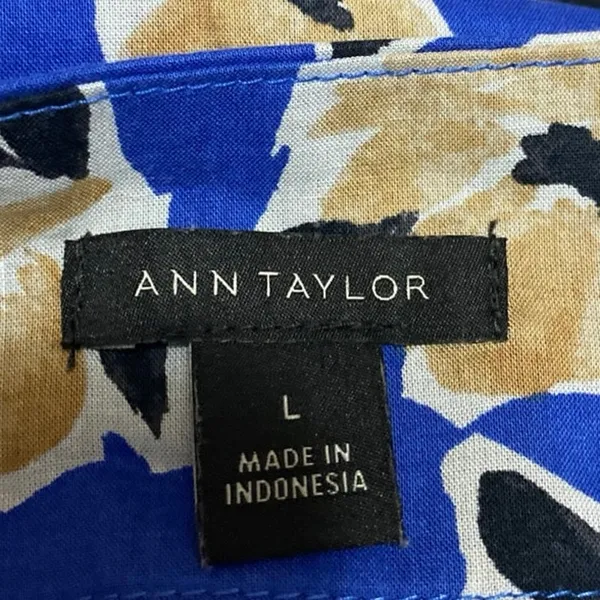 Ann Taylor Women's Blue Floral Long Puff Sleeve Square Neck Blouse Top Size L - Image 3