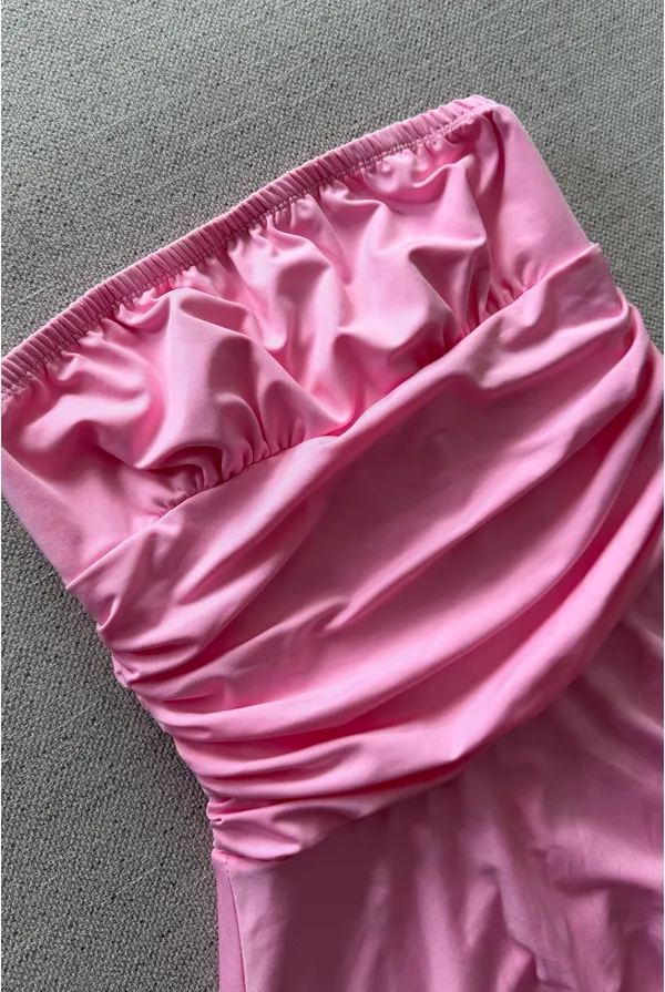 Bright Baby Pink Strapless Mini Dress - Image 5