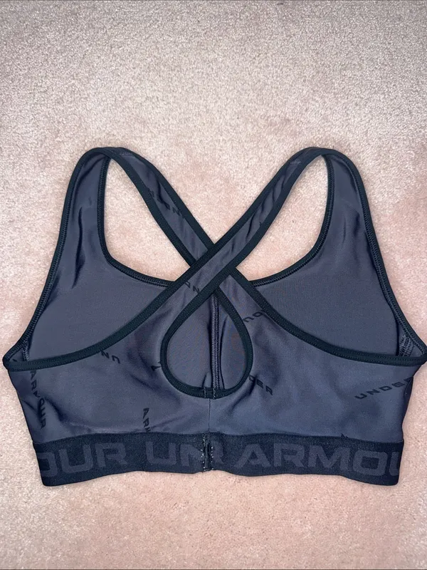 Under Armour Crossback Compression Sports Bra Grey Removable Pads Workout - Image 2
