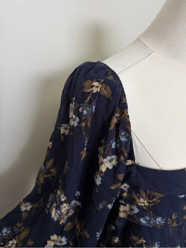 Arula Gracie Dress Fit & Flare Floral Square Neckline Pleats Smocked Ruffle Blue - Image 3