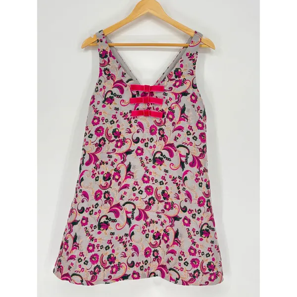 Prosperina Blair Floral Brocade Mini Dress‎ Metallic Velvet Bows Size Medium NWT - Image 2