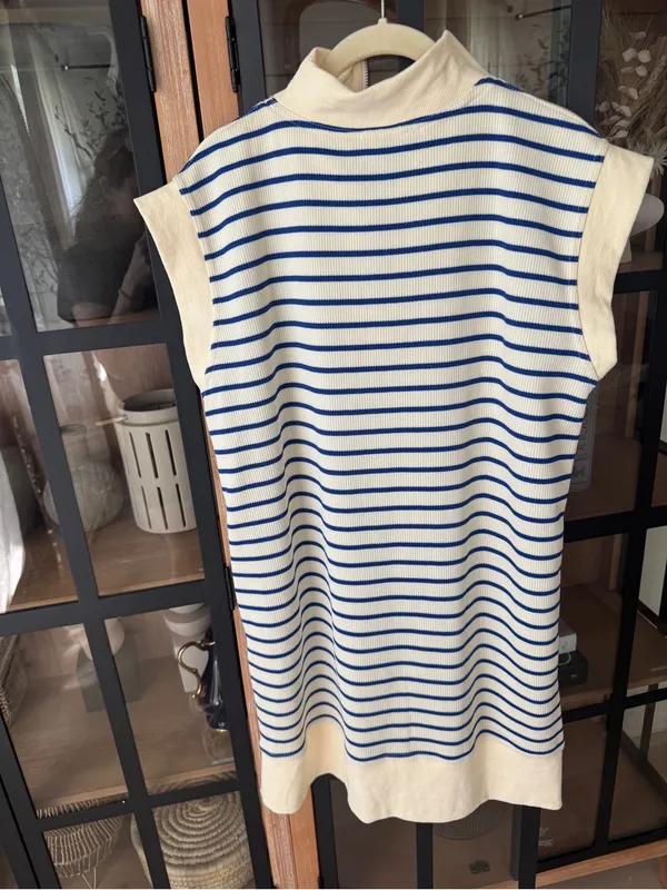 NWT Entro Knit mini dress half zip 1/4 See You Soon Striped sweater - Image 4