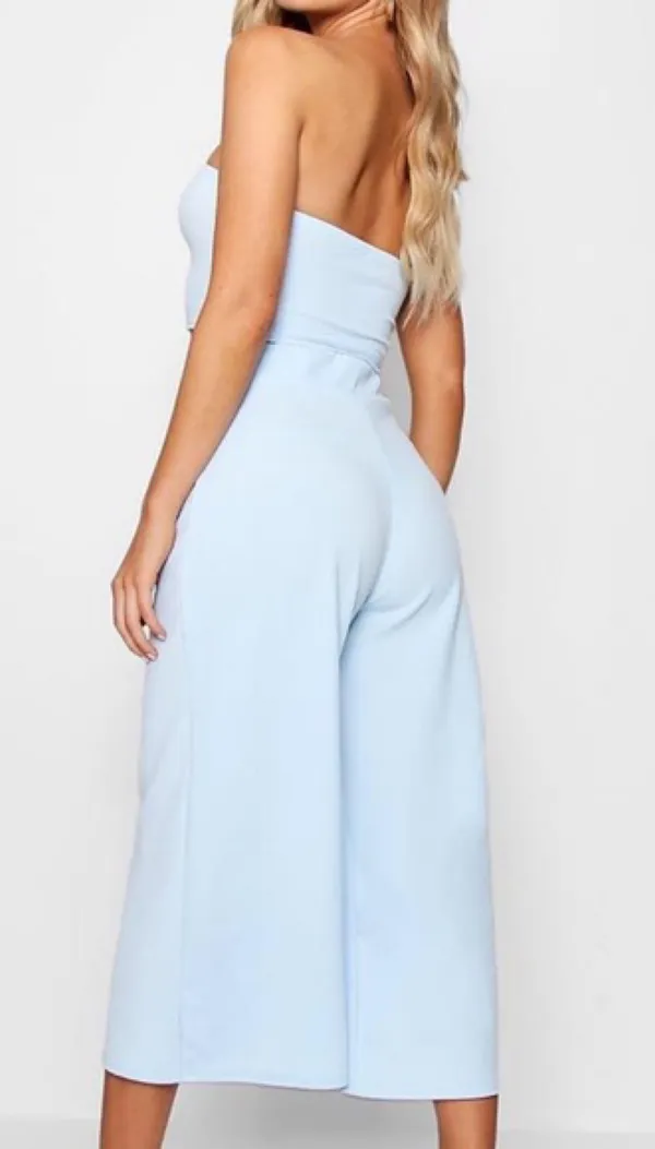 Boohoo Sky Blue Tie-Waist Co-ord Culotte Pant Set - Image 3