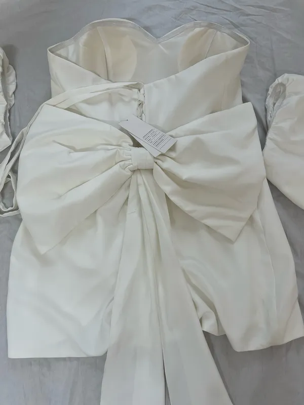 NWT Miss Veil Off-White Mini Dress Puff Sleeve Corset Bow Bridal - Image 5