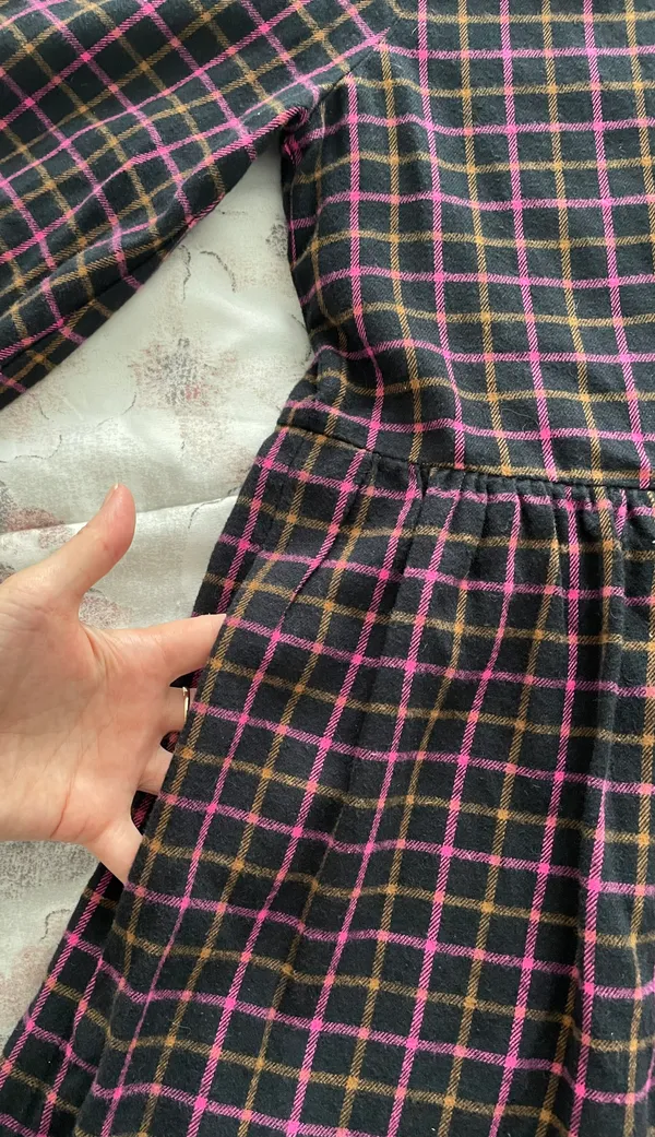 Madewell Plaid Flannel Pink Black Raglan Button Front Shirt Dress with Pockets, size 0 - Image 11