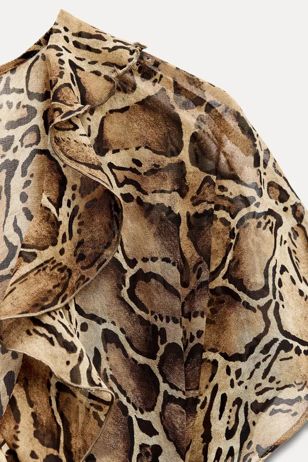 Zara maxi dress snake animal print mesh ruffled boho western casual summer - Image 12