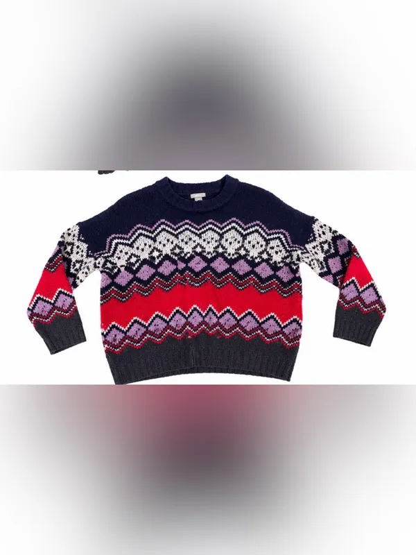 Aerie Fair Isle Geometric Crewneck Sweater Women’s Medium Cotton Blend - Image 4