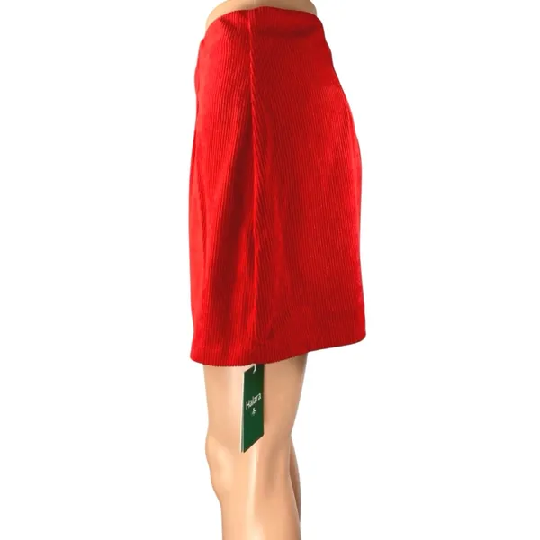 NEW Halara Women's Red Corduroy Pleated Zip High Waist Mini A-Line Skirt Size L - Image 2