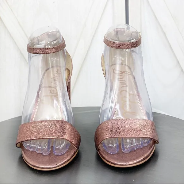 Sam Edelman Yaro Metallic Block Heel Ankle Strap Sandals Copper Pink 7‎ - Image 3