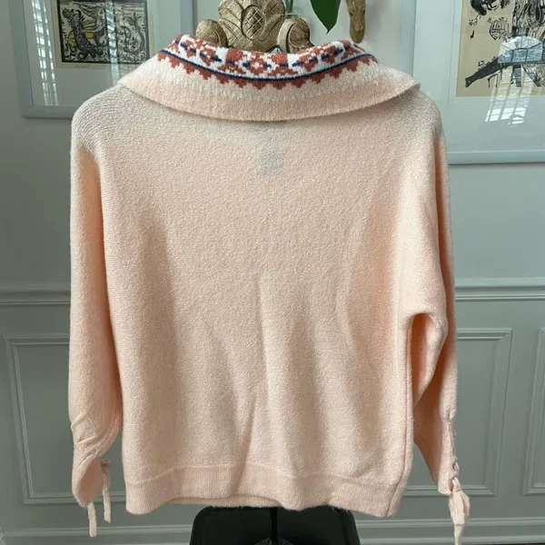 Wrangler Retro Cowl Neck Sweater Blanket Print Trim Peach Pink S - Image 5