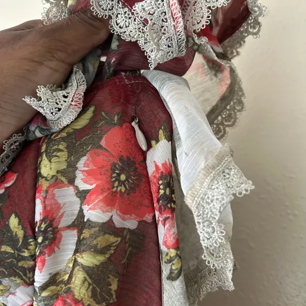 ASOS Red And Cream Off The Shoulder Floral Ruffle Trim Mini Dress US Size 4 - Image 5