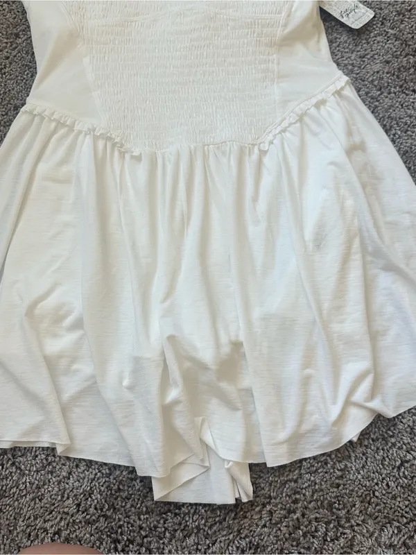 Free People Cream Smocked Mini Dress with Crossback Straps - Image 3