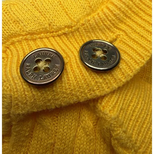 Lauren Ralph Lauren Petite P/P Yellow Cable Knit Cotton Sweater Gold Buttons - Image 8
