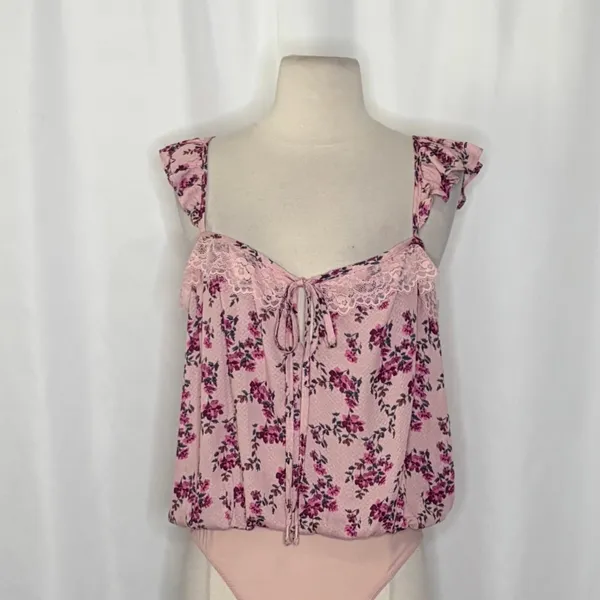 NWT!! FREE PEOPLE Intimately Take‎ It Away Floral Bodysuit Lace Ruffled Small - Image 3