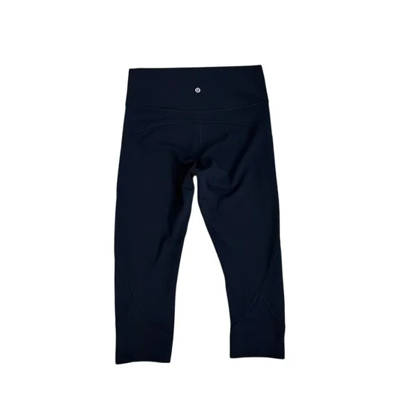 Lululemon In Movement Crop Navy Blue Athletic Leggings Everlux 19" Size 8 - Image 3