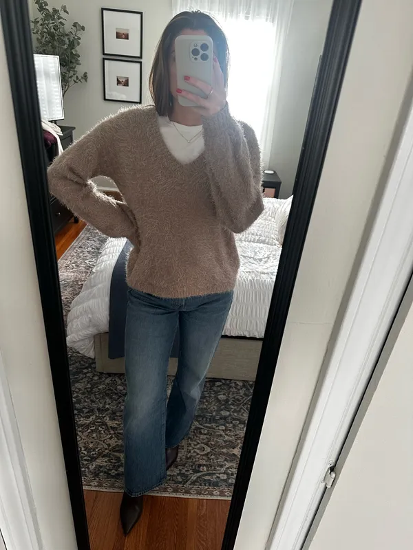 Philosophy Taupe fuzzy v neck sweater - Image 4