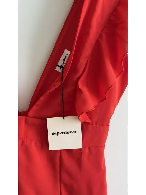 Superdown Harlow Mini Dress Red Ruffle Plunge V Neck Lined Size M NWT - Image 6