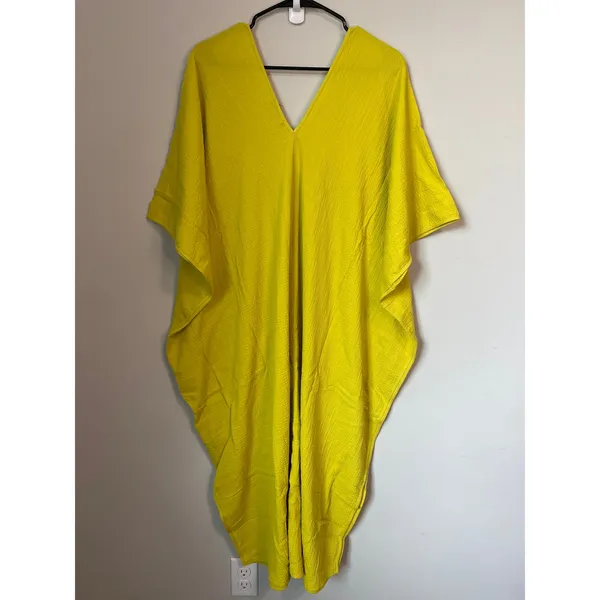 New Natori Onsen Cotton Caftan Dress Yellow Size Large - Image 4