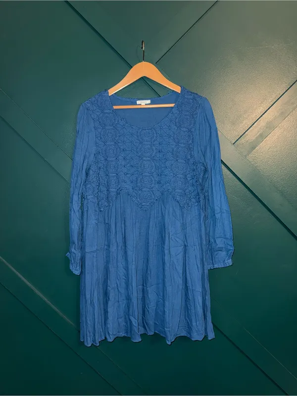 Jodifl Royal Blue Embroidered Boho Babydoll Tunic Dress Long Sleeve Flowy Mini - Image 3