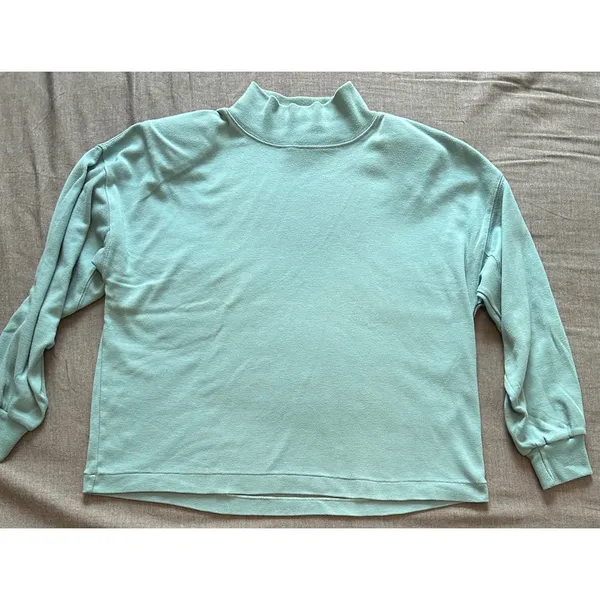 Vintage Pari Sport Club Mock Neck Shoulder Pad Sweatshirt Sage Green Womens M - Image 3
