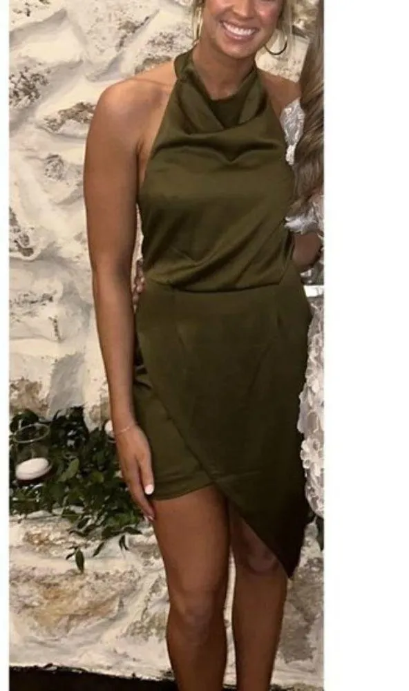 ELLIATT Camo Asymmetric Satin Cocktail Dress in Khaki Size X-Small - Image 15