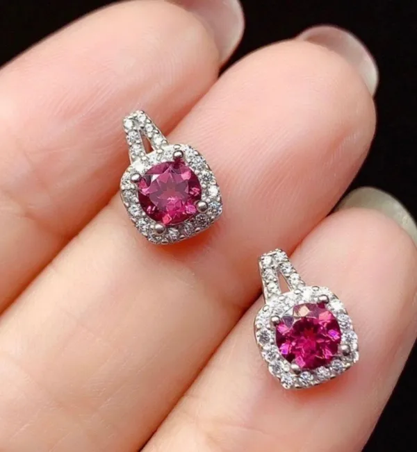 14K White Gold Plated Ruby Stud Earrings for Women Silver - Image 4
