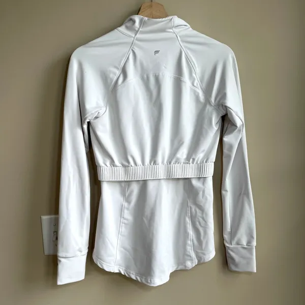 Fabletics white full zip longline jacket women's size small breathable pockets - Image 6